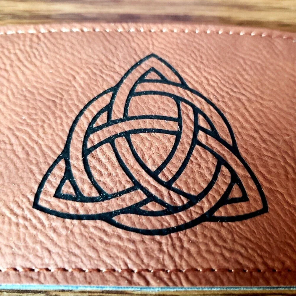 Celtic Circle Knot Luggage Tag Rawhide Leather Bag Location Charm With Buckle